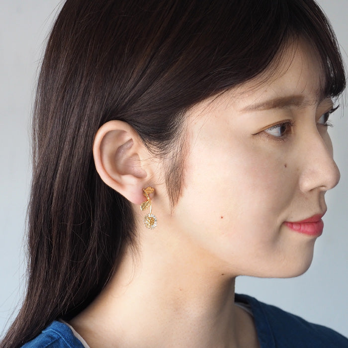 sasakihitomi Kogiku Earrings Asymmetric Binaural Set Silver 925 18k Gold Coating Women's [No-045-E] 