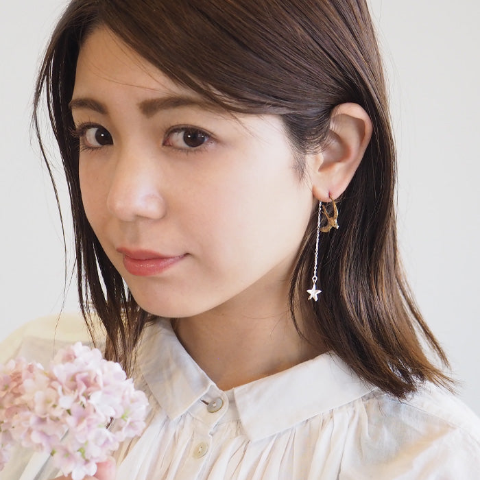 sasakihitomi Tsubame and Star Earrings One Ear Brass &amp; Silver Women's [No-047B] 