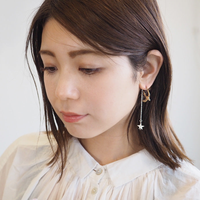 sasakihitomi Tsubame and Star Earrings One Ear Brass &amp; Silver Women's [No-047B] 