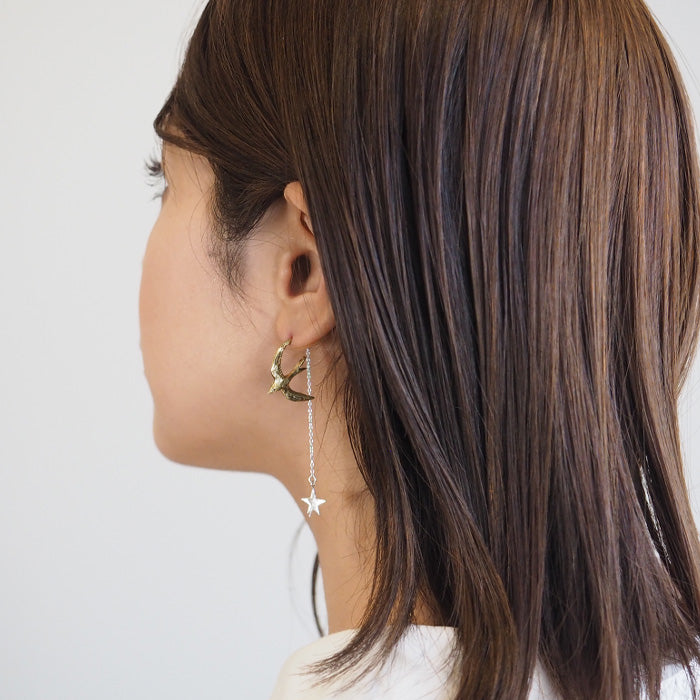 sasakihitomi Tsubame and Star Earrings One Ear Brass &amp; Silver 女士們 [No-047B] 