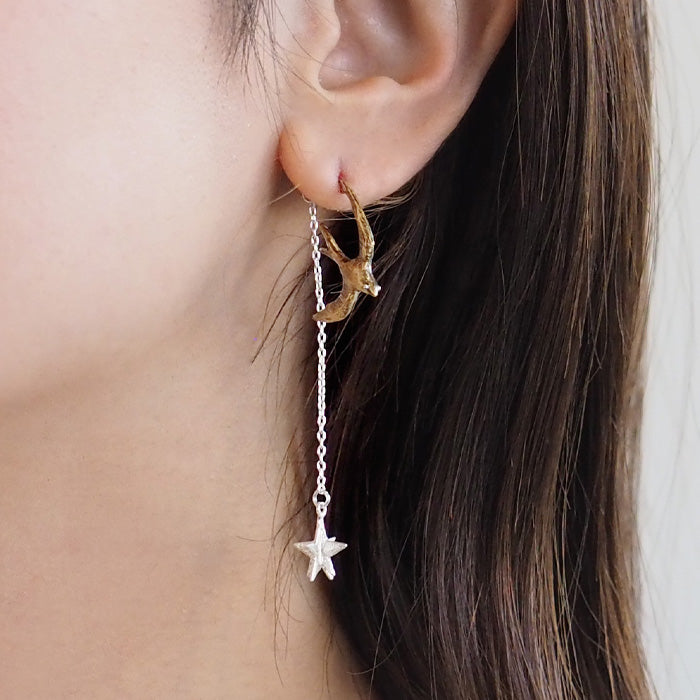 sasakihitomi（ササキヒトミ） つばめと星ピアス 片耳 真鍮＆シルバー レディース [No-047B]