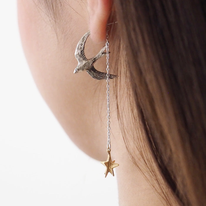 sasakihitomi (Sasaki Hitomi) Tsubame and Star Earrings One Ear Silver 925 &amp; Brass 女款 [No-047S] 
