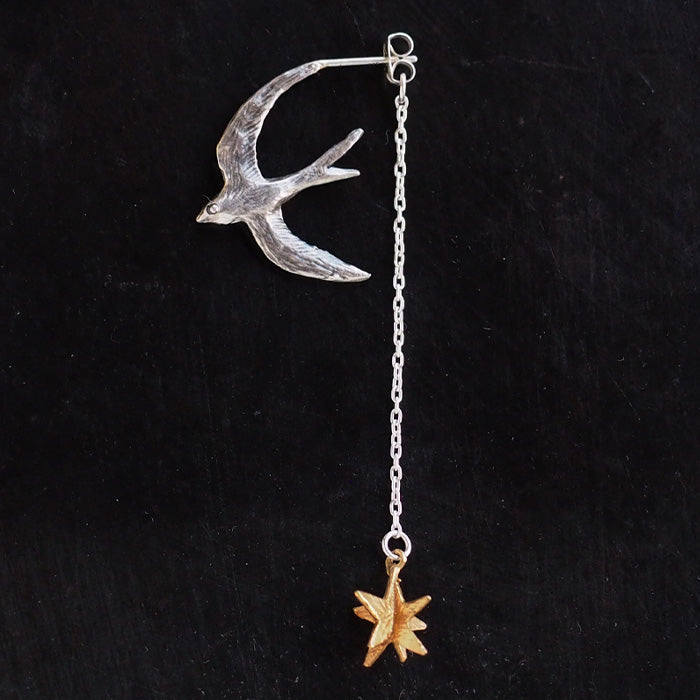 sasakihitomi (Sasaki Hitomi) Tsubame and Star Earrings One Ear Silver 925 &amp; Brass Women's [No-047S] 