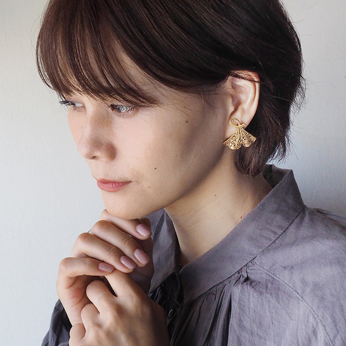 sasakihitomi Ginkgo Earrings L18 Gold Coating Binaural Set Women's [No-049L] 