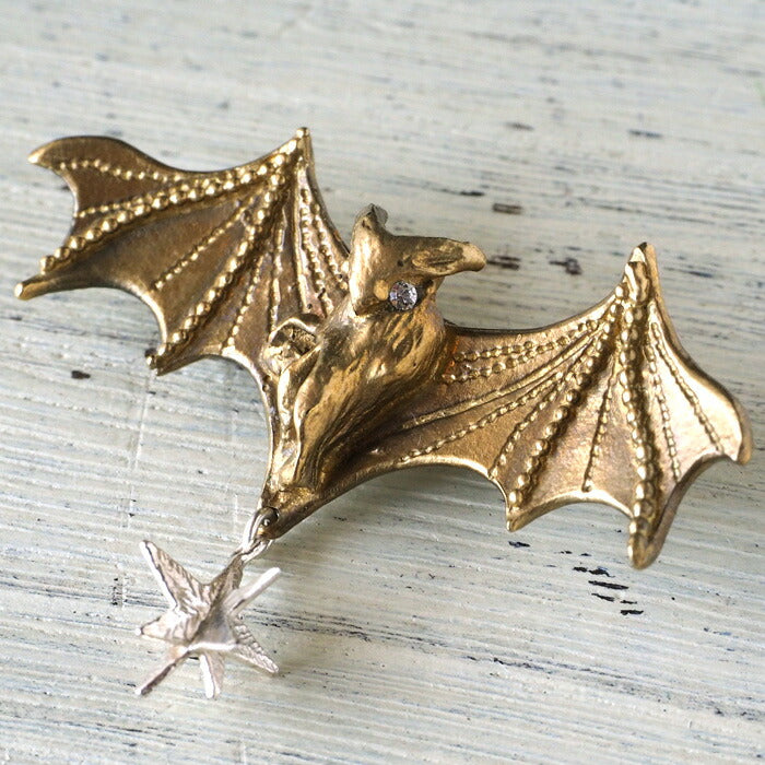 sasakihitomi 蝙蝠和星星胸針黃銅和銀色星星 [No-052B] 