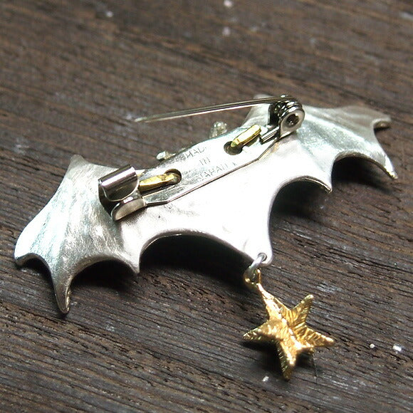 sasakihitomi 蝙蝠和星星胸針銀 &amp; 黃銅 [No-052S] 