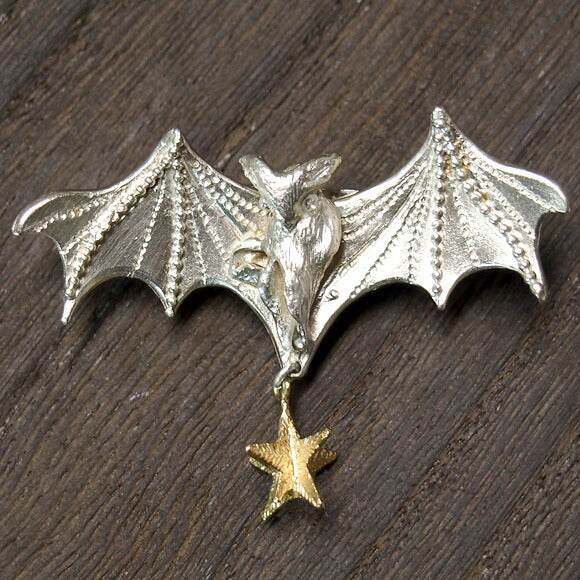 sasakihitomi bat and star brooch silver &amp; brass [No-052S] 