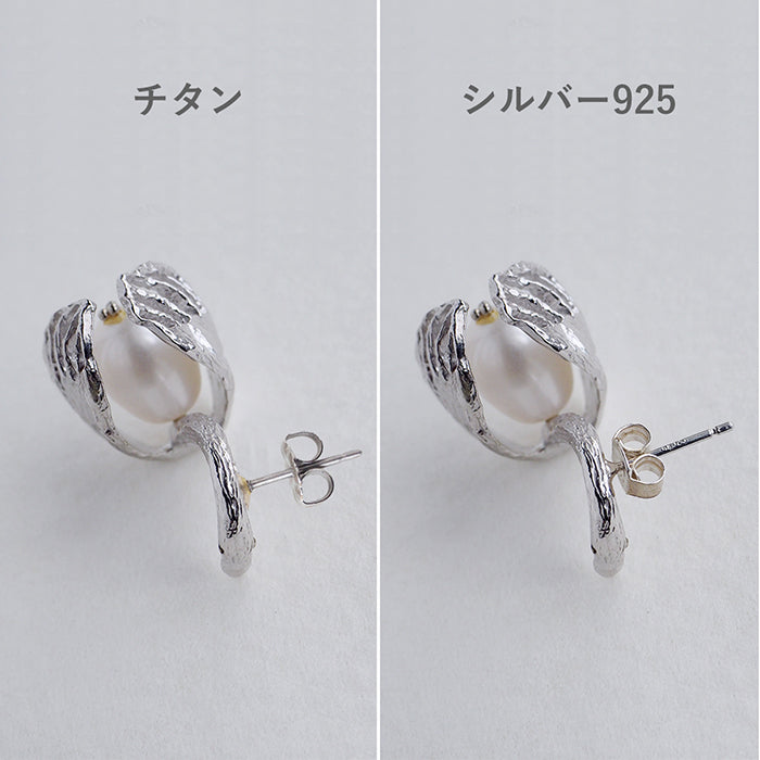 sasakihitomi Swan Earrings Silver &amp; White Pearl Binaural Set Women's [No-070] 