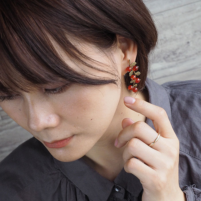 sasakihitomi Nut Earrings Brass &amp; Carnelian Binaural Set Women's [No-072] 