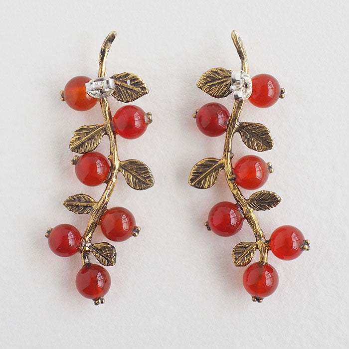 sasakihitomi Nut Earrings Brass &amp; Carnelian Binaural Set Women's [No-072] 