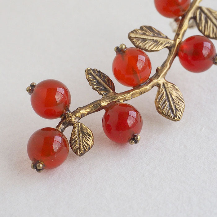 sasakihitomi Nut Earrings Brass &amp; Carnelian Binaural Set Women's [No-072] 