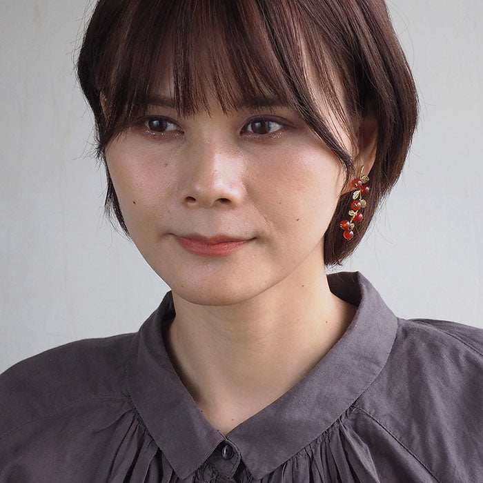 sasakihitomi Nut Earrings Brass &amp; Carnelian Binaural Set Women's [No-072] 