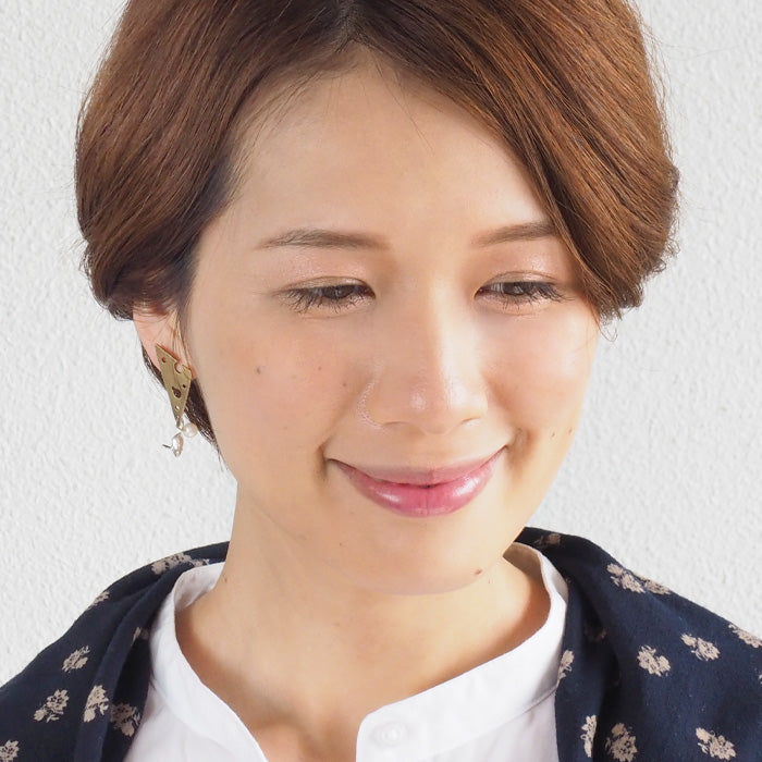 sasakihitomi Mouse and Cheese 耳環 黃銅 &amp; 銀 925 不對稱雙耳套裝 女款 [No-074] 