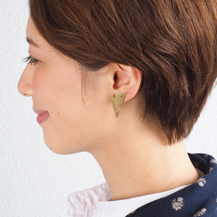 sasakihitomi Mouse and Cheese Earrings Brass &amp; Silver 925 Asymmetric Binaural Set Women's [No-074] 