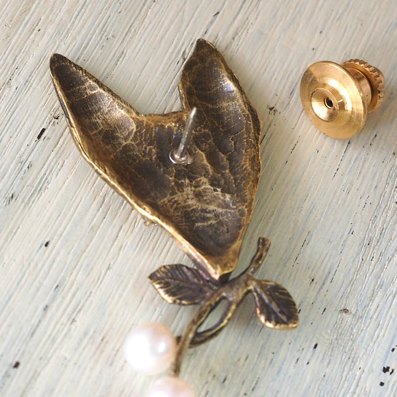 sasakihitomi Fox Brooch Brass &amp; Pearl Ladies [No-075] 