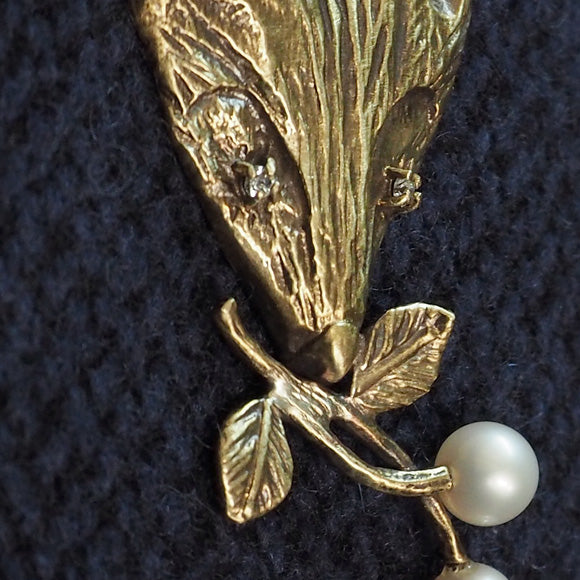 sasakihitomi Fox Brooch Brass &amp; Pearl Ladies [No-075] 