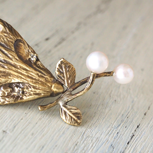 sasakihitomi Fox Brooch Brass &amp; Pearl Ladies [No-075] 