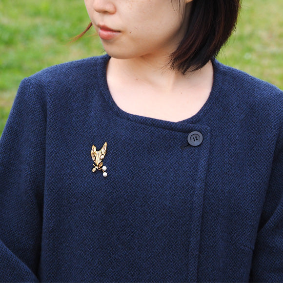sasakihitomi Fox Brooch Brass &amp; Pearl Ladies [No-075] 