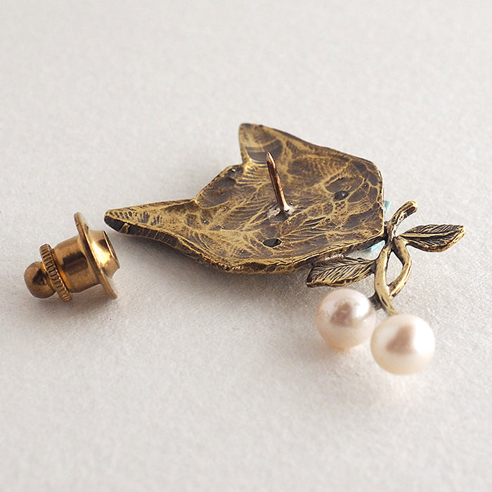 sasakihitomi cat brooch brass &amp; pearl [No-076] 