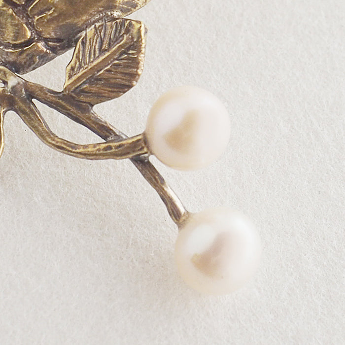 sasakihitomi cat brooch brass &amp; pearl [No-076] 