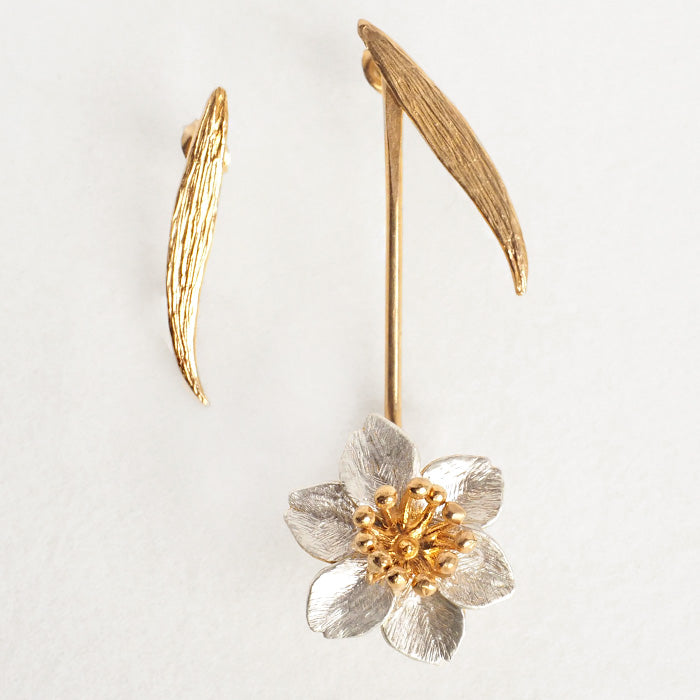sasakihitomi Narcissus Earrings Asymmetric Silver 925 18K Gold Coating Binaural Set [No-077] 