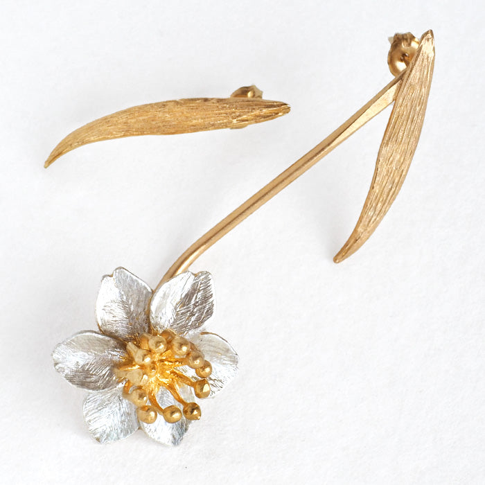 sasakihitomi Narcissus Earrings Asymmetric Silver 925 18K Gold Coating Binaural Set [No-077] 