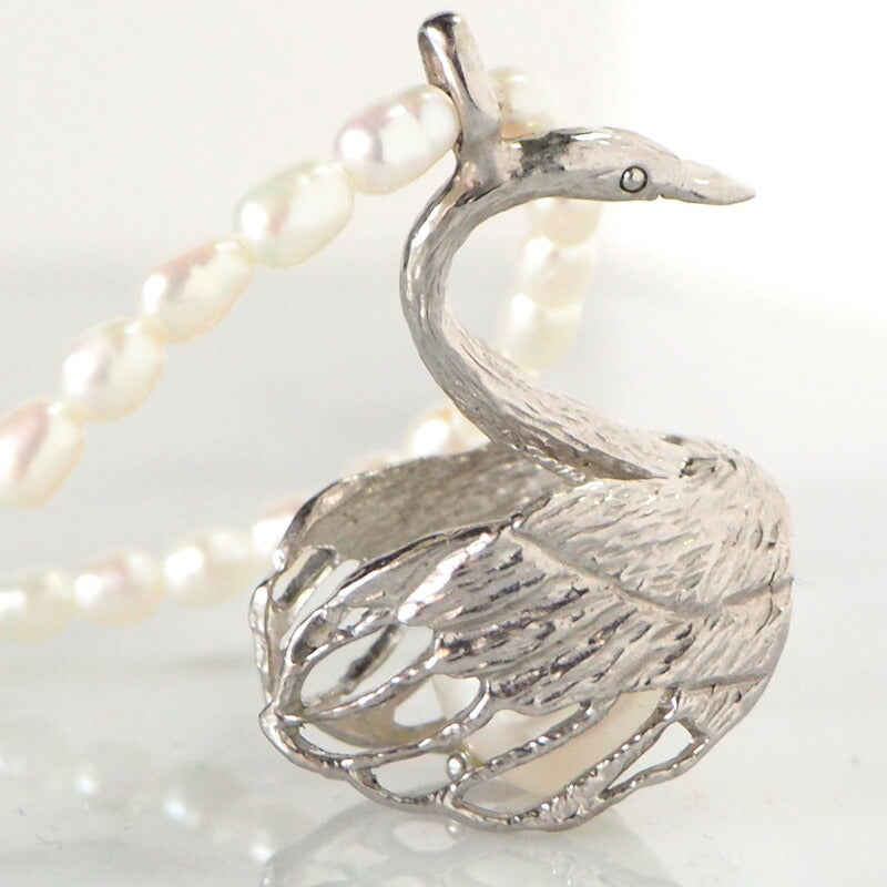 sasakihitomi Swan necklace silver &amp; white pearl [No-078]