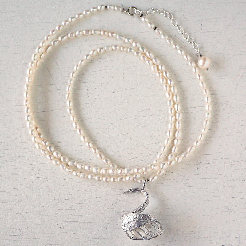 sasakihitomi Swan necklace silver &amp; white pearl [No-078]