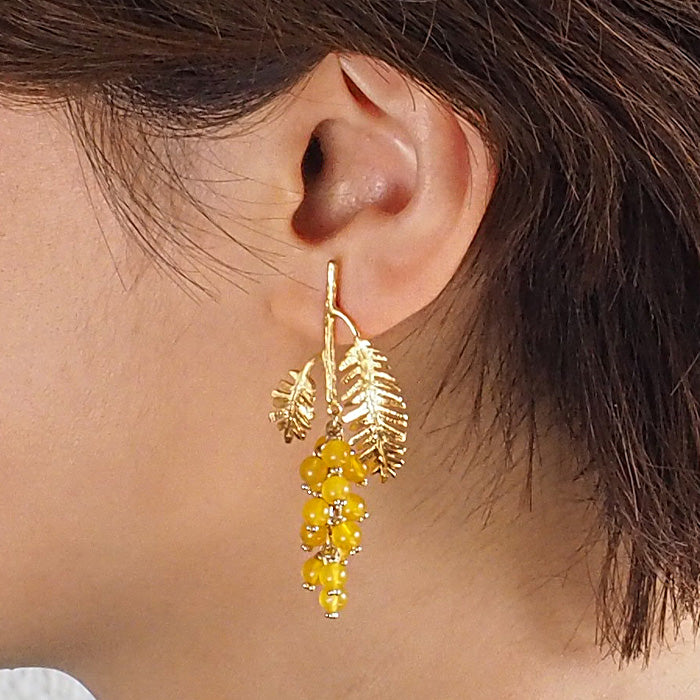 sasakihitomi Mimosa earrings yellow agate x brass 18k gold coating [No-081]
