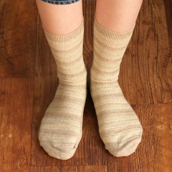 [2 colors] ORGANIC GARDEN Linen/Cotton Jacquard Border Socks for Men and Women [8-0026] 