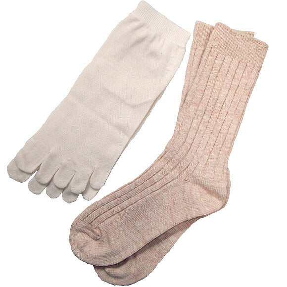 [從 2 種顏色中選擇 ！ ] ORGANIC GARDEN 分層襪子 Bengara 染色 5 腳趾和竹節 2 雙女裝 [8-8181] 