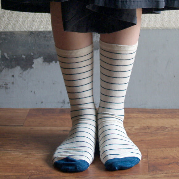 ORGANIC GARDEN Indigo Socks Border Socks 女士 [8-8198] 
