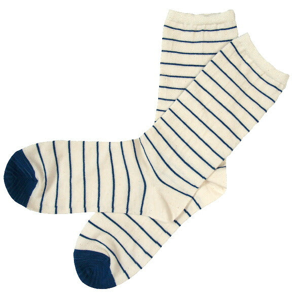 [While supplies last] ORGANIC GARDEN Indigo Border Socks for Women [8-8198]