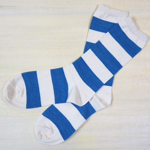 ORGANIC GARDEN Indigo Plain Border Socks for Women [8-0028] Crew Length Socks 
