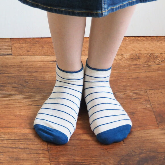 ORGANIC GARDEN Indigo Socks Border Sneaker Socks Ladies [NS8222] 
