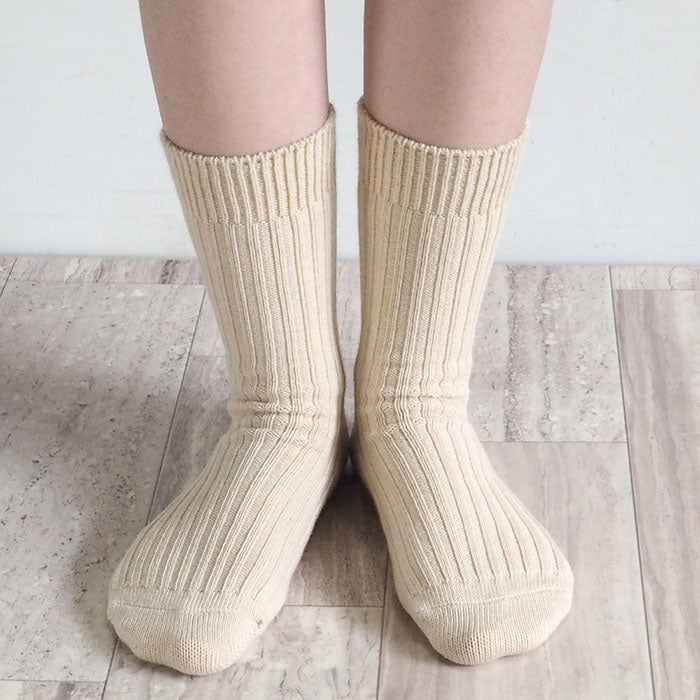 ORGANIC GARDEN White Yak Wool Ribbed Socks for Men and Women [8-8292] 