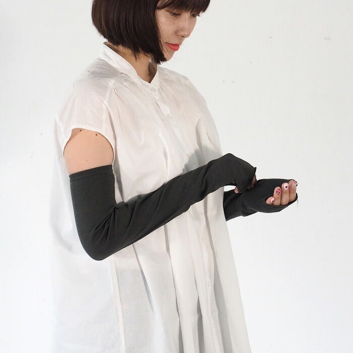 ORGANIC GARDEN Arm Covers, Long Length, Organic Garden UV Protection, 100% Organic Cotton, Gallnut Dyed, Natural Black, Fingertip Free, Women's [8-0806-79] 