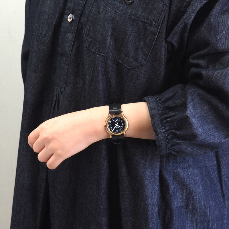 渡辺工房 手作り腕時計 “S-WATCH2-B-SSP”メンズブラス 黒文字盤 スモールセコンド [NW-207SSP-BK]