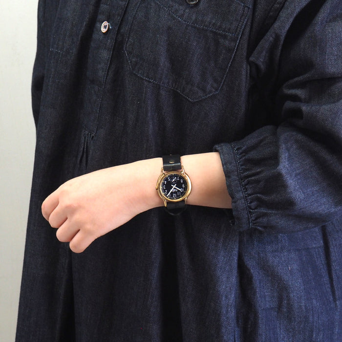 Watanabe Kobo 手工手錶“S-WATCH2-B-SSP”男士黃銅黑色錶盤小秒針 [NW-207SSP-BK] 