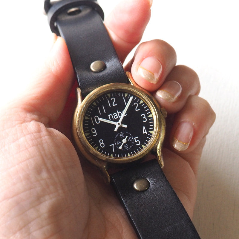 渡辺工房 手作り腕時計 “S-WATCH2-B-SSP”メンズブラス 黒文字盤 スモールセコンド [NW-207SSP-BK]