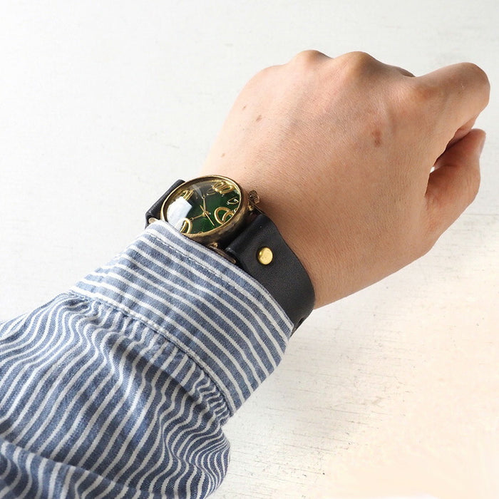 渡辺工房 手作り腕時計 “On Time-B” クリアグリーン文字盤 メンズブラス [NW-214B-GR]