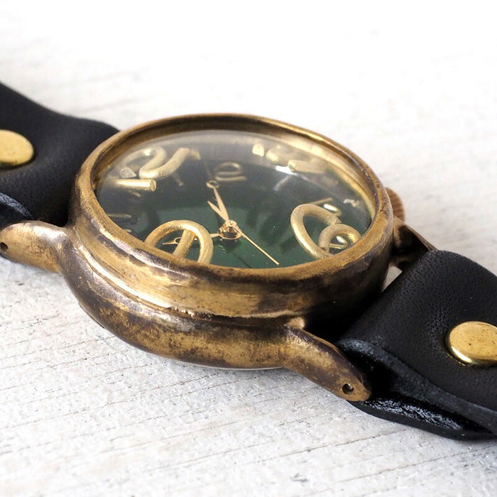 渡辺工房 手作り腕時計 “On Time-B” クリアグリーン文字盤 メンズブラス [NW-214B-GR]