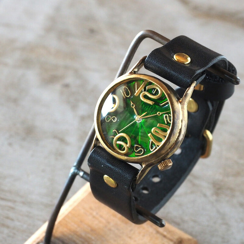 渡辺工房 手作り腕時計 “On Time-B” クリアグリーン文字盤 メンズブラス [NW-214B-GR]