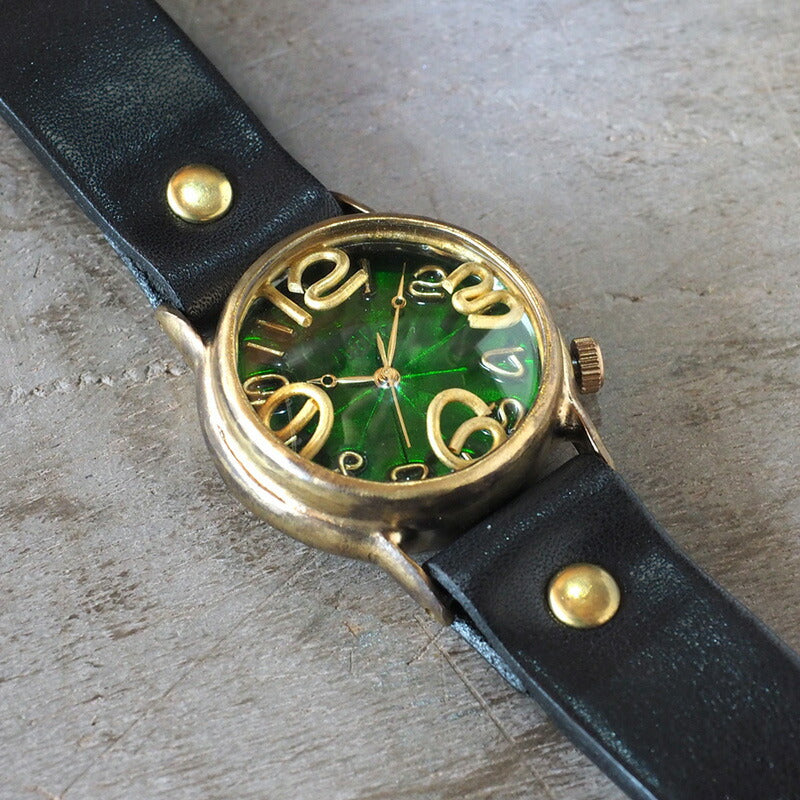 渡辺工房 手作り腕時計 “On Time-B” クリアグリーン文字盤 メンズブラス [NW-214B-GR]