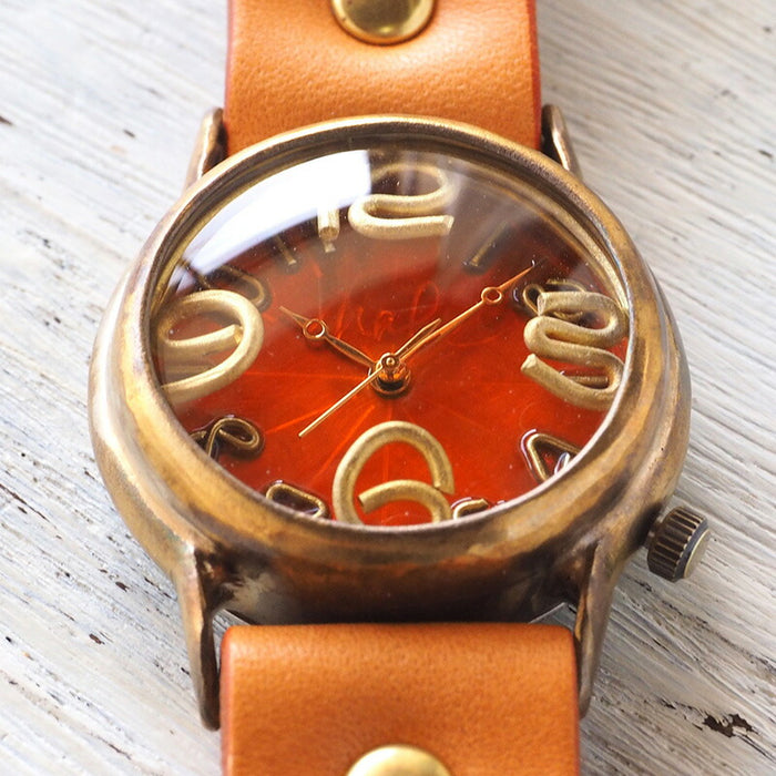 Watanabe Koubou Handmade Watch “On Time-B” Clear Orange Dial Men's Brass [NW-214B-OR] 