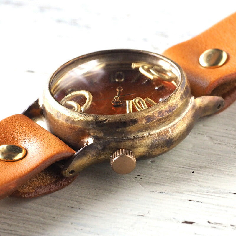 渡辺工房 手作り腕時計 “On Time-B” クリアオレンジ文字盤 メンズブラス [NW-214B-OR]