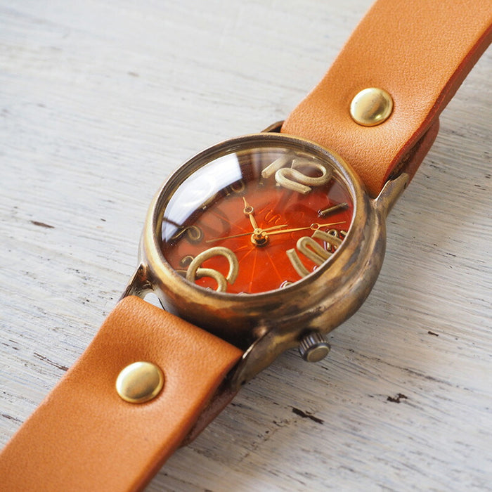 Watanabe Koubou 手工手錶“On Time-B”透明橙色錶盤男士黃銅 [NW-214B-OR] 
