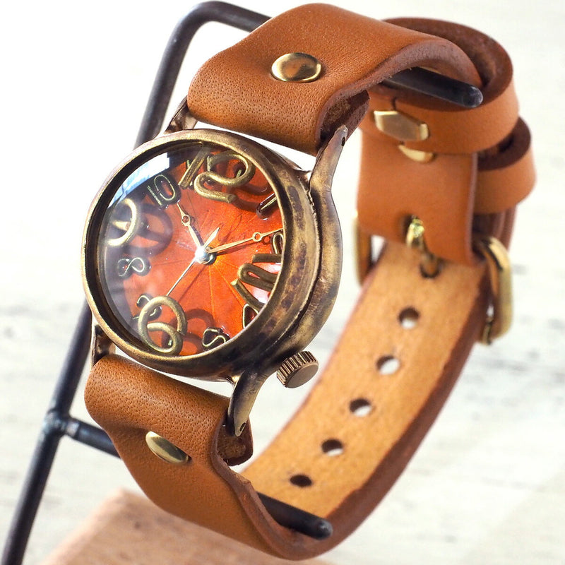 渡辺工房 手作り腕時計 “On Time-B” クリアオレンジ文字盤 メンズブラス [NW-214B-OR]