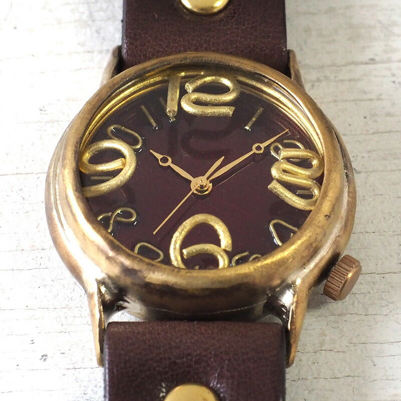 渡辺工房 手作り腕時計 “On Time-B” クリアレッド文字盤 メンズブラス [NW-214B-RD]