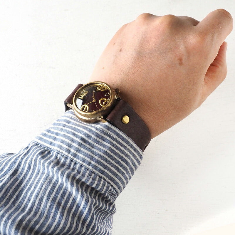 渡辺工房 手作り腕時計 “On Time-B” クリアレッド文字盤 メンズブラス [NW-214B-RD]